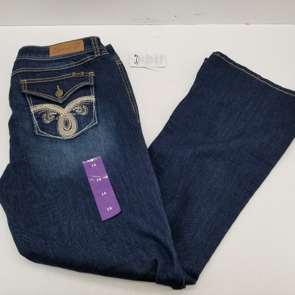 Seven 7 Womens Jeans Size 16 Bootcut Mid Rise Dark Wash Blue Denim Sz 16  34 x33 - Picture 1 of 5